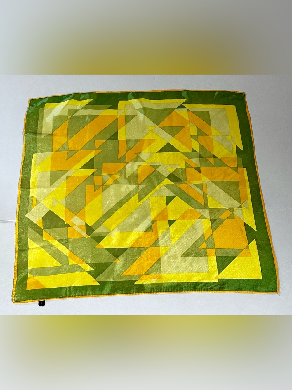 VTG 1970s Roland Munnier Green/Yellow Silk Scarf Geo Abstract Triangles Japan
